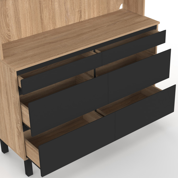 Buffet de cuisine 120 cm CINA avec casserolier XL bois et noir