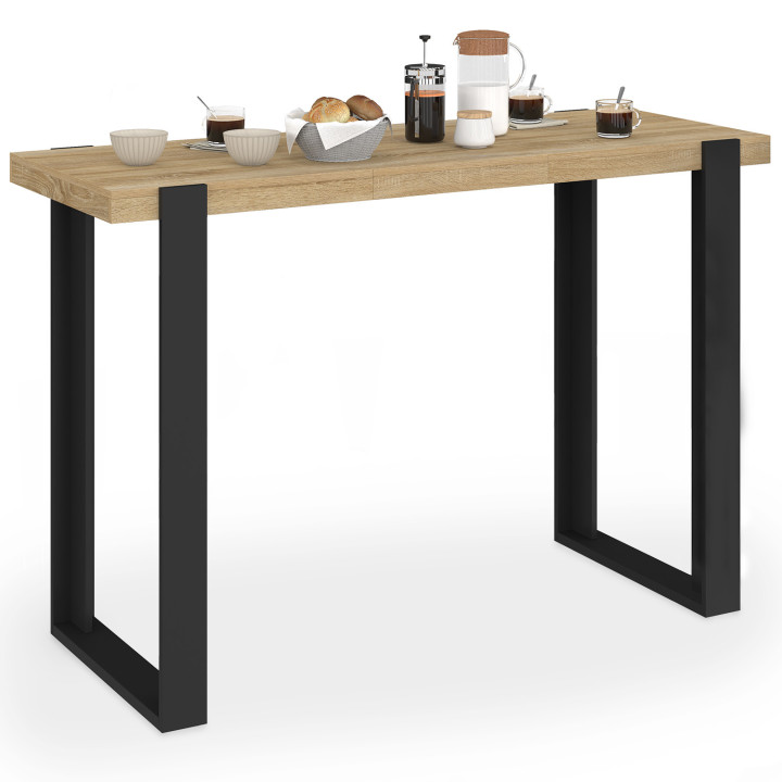 Uitschuifbare hoge bartafel PHOENIX voor 2-4 personen, hout en zwart, 110 - 150 cm