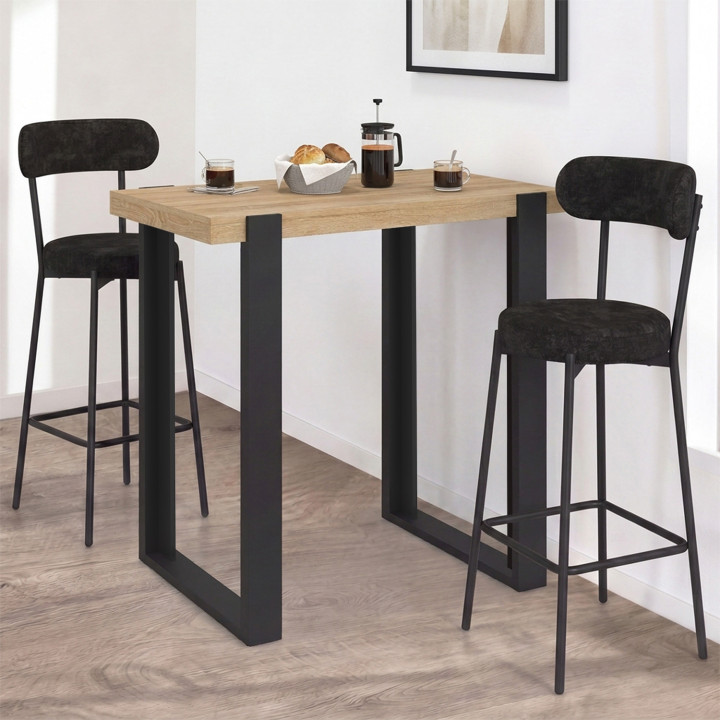 Ausziehbarer Bar-Stehtisch PHOENIX für 2–4 Personen, Holz und Schwarz, 110–150 cm