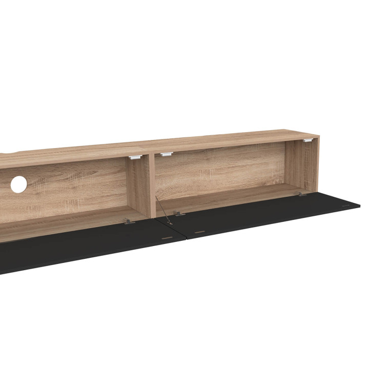 Mueble TV suspendido 270 cm con 3 puertas negro y madera - ELIO | IdMarket