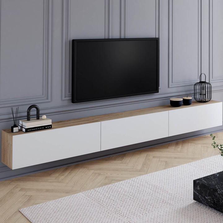 TV-Möbel 270 cm hängend 3 Türen Holz und Weiß - ELIO | IdMarket