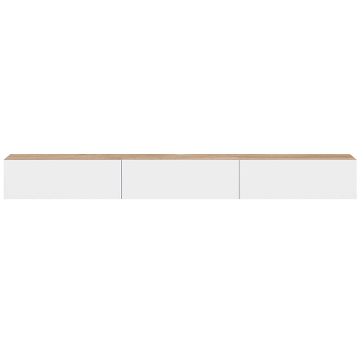 Mueble TV suspendido 270 cm con 3 puertas de madera y blanco - ELIO | IdMarket