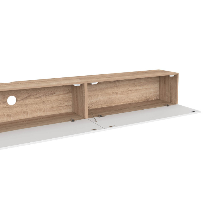 270 cm hangend TV-meubel met 3 houten en witte deuren - ELIO | IdMarket