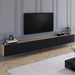 270 cm hangend TV-meubel met 3 zwarte en houten deuren - ELIO | IdMarket