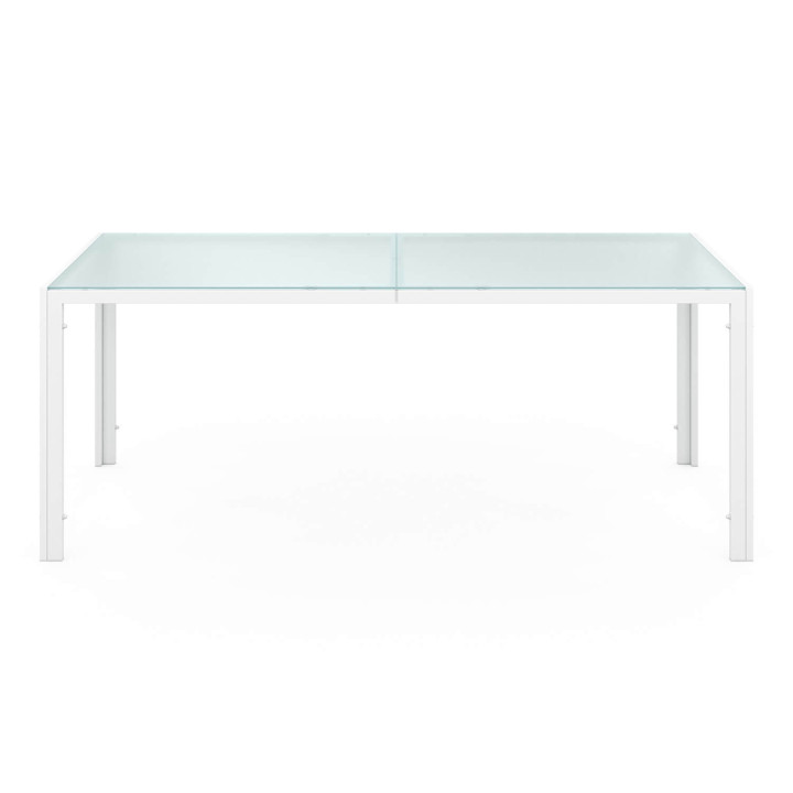 Salon de jardin MADRID table 190 cm et 8 chaises empilables blanc et gris