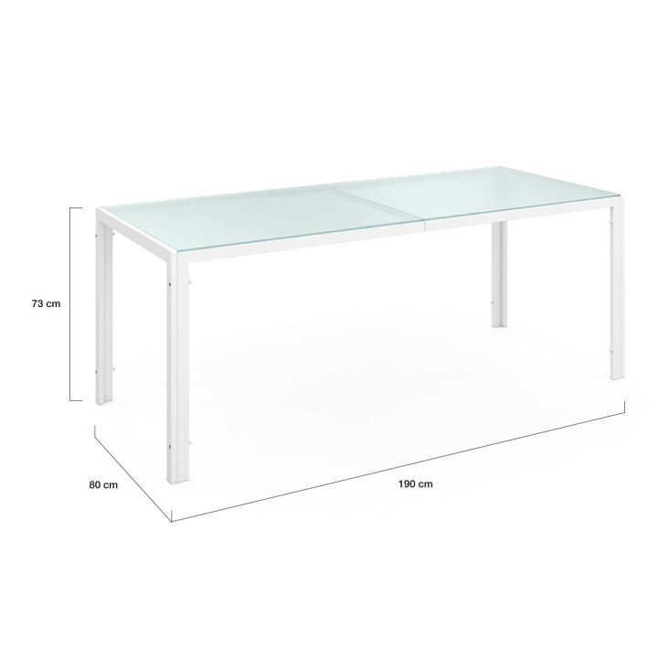 Salon de jardin MADRID table 190 cm et 8 chaises empilables blanc et gris