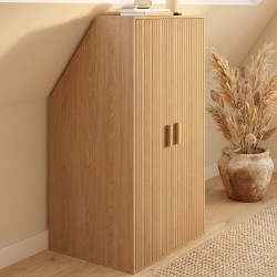 Schrank unter Dachschräge mit 2 Türen JULIETTE 60 x 50 x 70/110 cm Latteneffekt mit Holzleisten, eichenfarbig