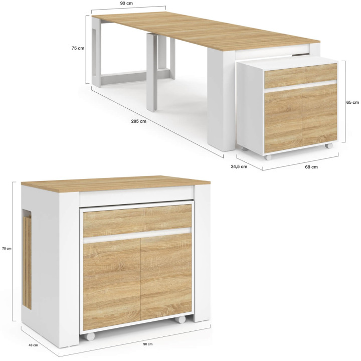 Mesa de comedor extensible para 14 personas, 285 cm, madera blanca imitación haya - ORLANDO