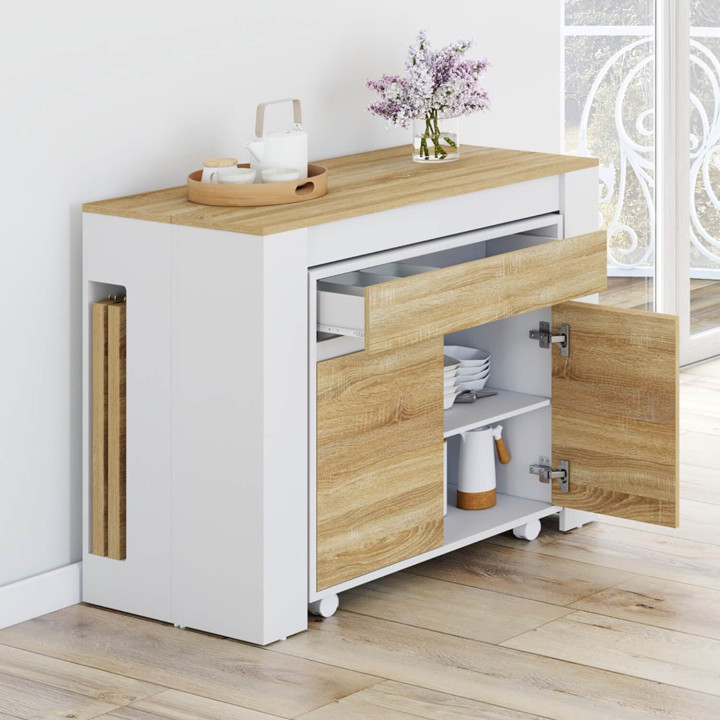 Uitschuifbare buffettafel voor 14 personen, 285 cm, wit hout in beukenhoutlook - ORLANDO