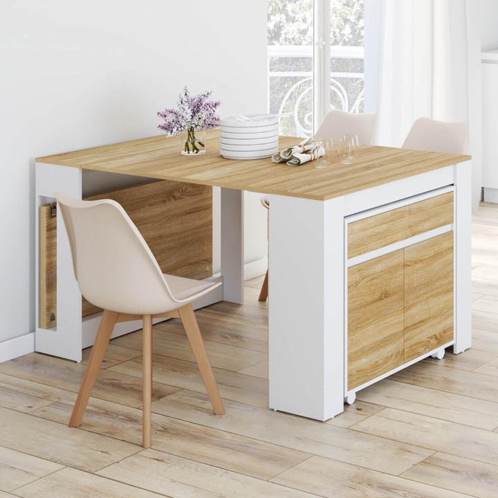 Mesa de comedor extensible para 14 personas, 285 cm, madera blanca imitación haya - ORLANDO