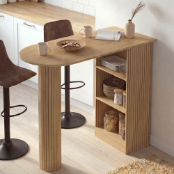 Table de bar JULIETTE 2 à 4 personnes effet lattes tasseau bois