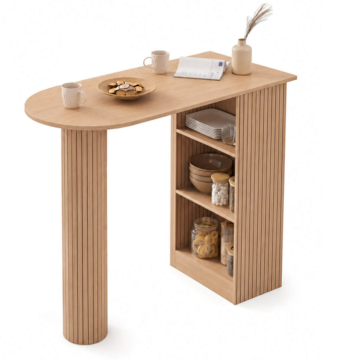 Mesa de bar JULIETTE para 2 a 4 personas con efecto de listones de madera