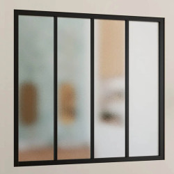 Atelierüberdachung 4 Glasscheiben B. 116 x H. 108 cm aus schwarzem Metall und gefrostetem gehärtetem Glas
