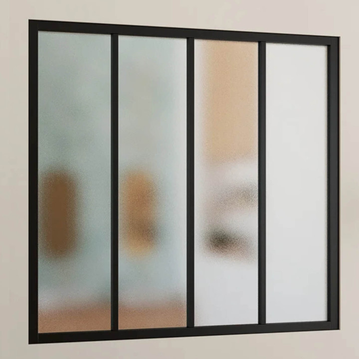 4-ruits glazen werkplaatdak B. 116 x H. 108 cm in zwart metaal en mat gehard glas