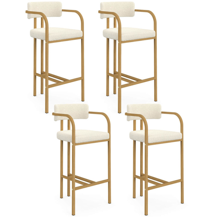 Juego de 4 taburetes de bar ESMA de metal efecto madera y tela bouclette con reposabrazos