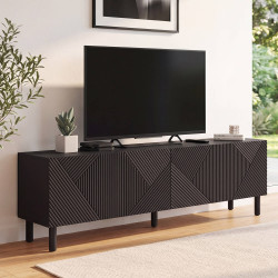 Meuble TV 180 cm HIMARA 2 portes lattes géométriques bois noir