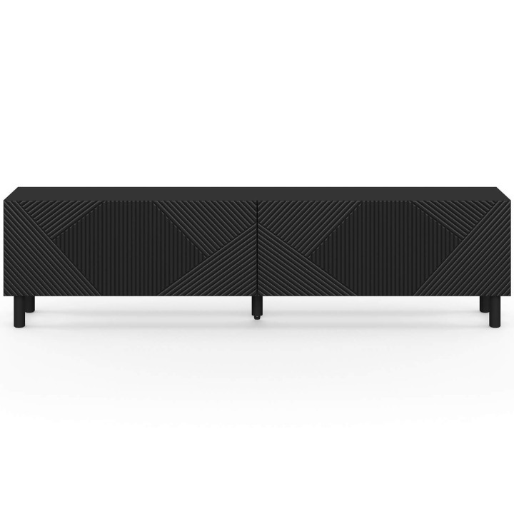 Meuble TV 180 cm HIMARA 2 portes lattes géométriques bois noir