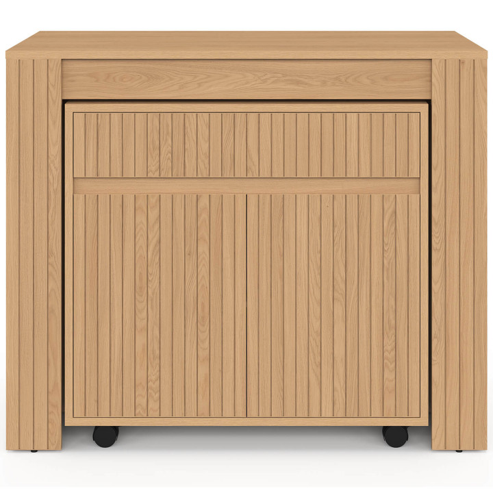 Uitschuifbare buffettafel JULIETTE voor 10 personen, 235 cm, met lattenpatroon en houten latten in eikenkleur