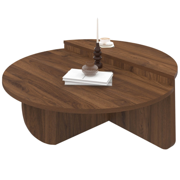 Set di 2 tavolini rotondi asimmetrici effetto noce GUILIA 90 cm