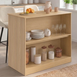 Mesa de bar de isla JULIETTE con acabado de listones de roble