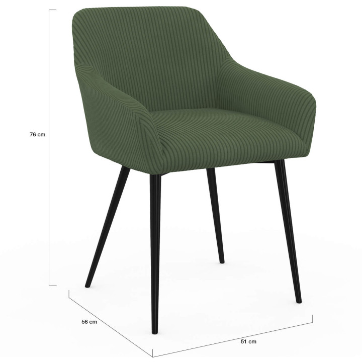 Set di 2 poltrone da tavolo in velluto a coste color kaki - JANY