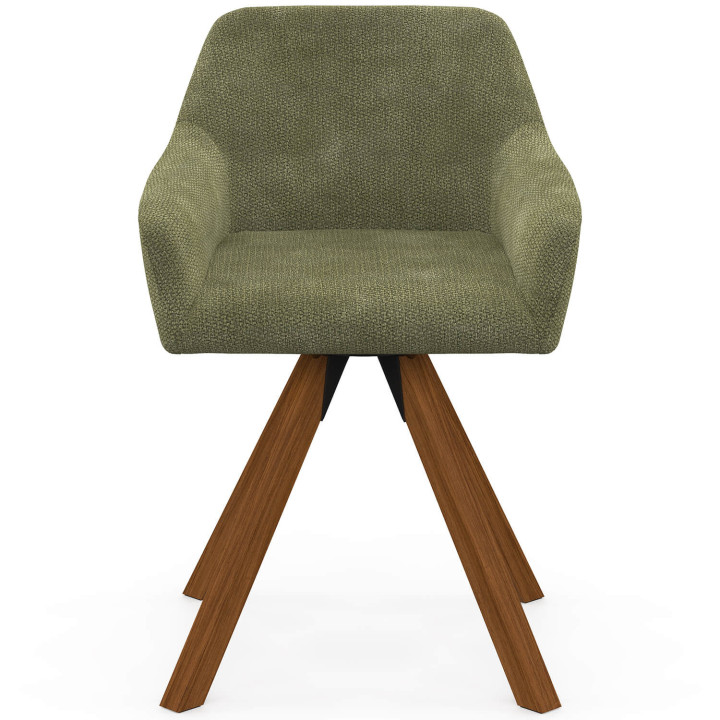 Set di 2 sedie girevoli a 360° da sala da pranzo, sedie da tavolo JANY in tessuto chenille verde e con base in noce