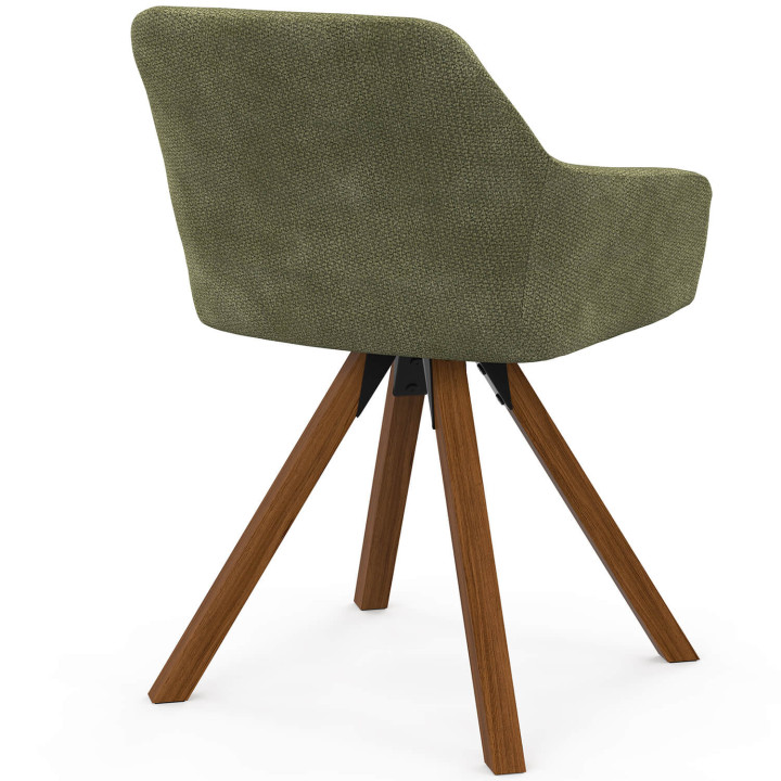 Set di 2 sedie girevoli a 360° da sala da pranzo, sedie da tavolo JANY in tessuto chenille verde e con base in noce