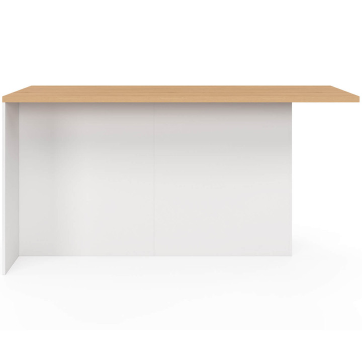 Ilot central PACO 180 cm 3 tiroirs casserolier et 2 portes bois blanc avec plan de travail façon hêtre