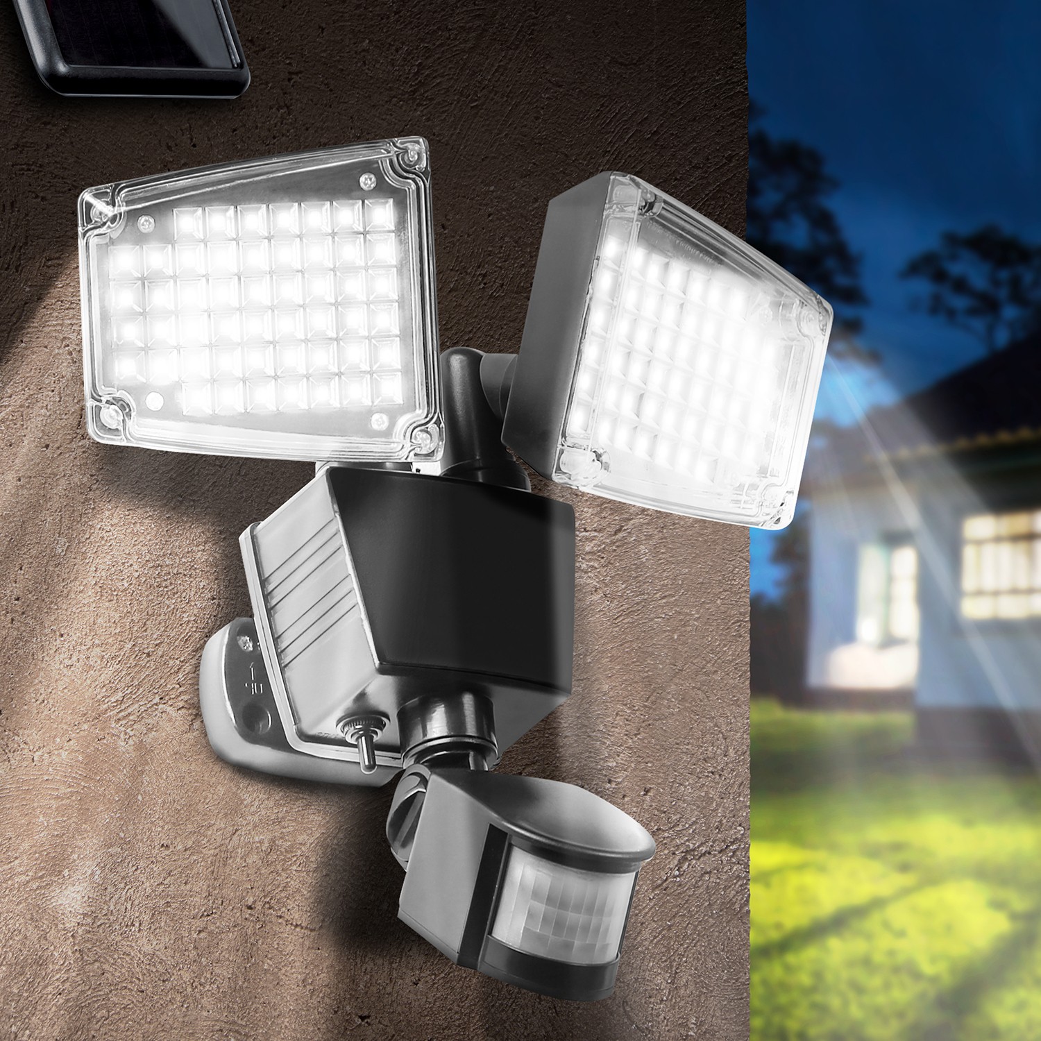 Projecteur Extérieur Solaire Avec Détecteur De Mouvement Longue Distance Projecteur led extérieur solaire: 2 spots 100 led | ID Market