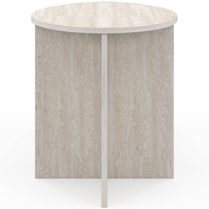 Set van 2 ronde bijzettafels, salontafels, nachtkastjes MARTHE 35/40 cm, hout met travertin-look