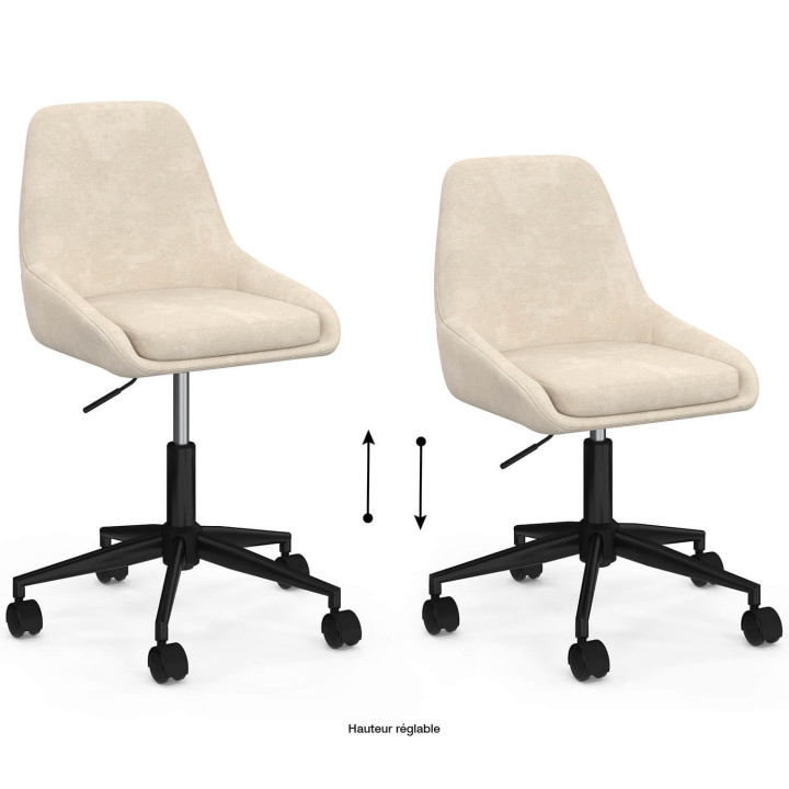 Sedia da ufficio MARTIN in tessuto cinigliato beige, girevole e regolabile in altezza su rotelle