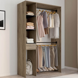 Doppelter begehbarer Kleiderschrank B. 110 cm mit Regalen + Schublade + Schuhablage Buche und schwarz - MIRTY | IdMarket