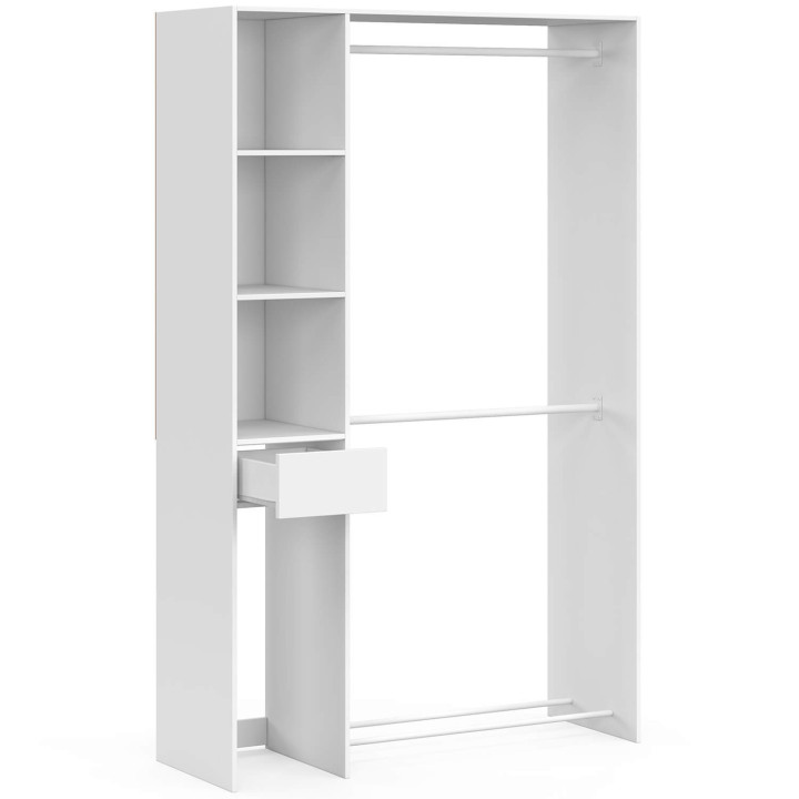 Dressing double penderie L. 110 cm MIRTY avec étagères + tiroir blanc