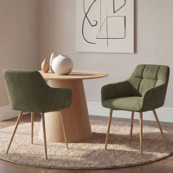 Set van 2 GINA stoelen in groene chenille stof met poten in walnoteneffect