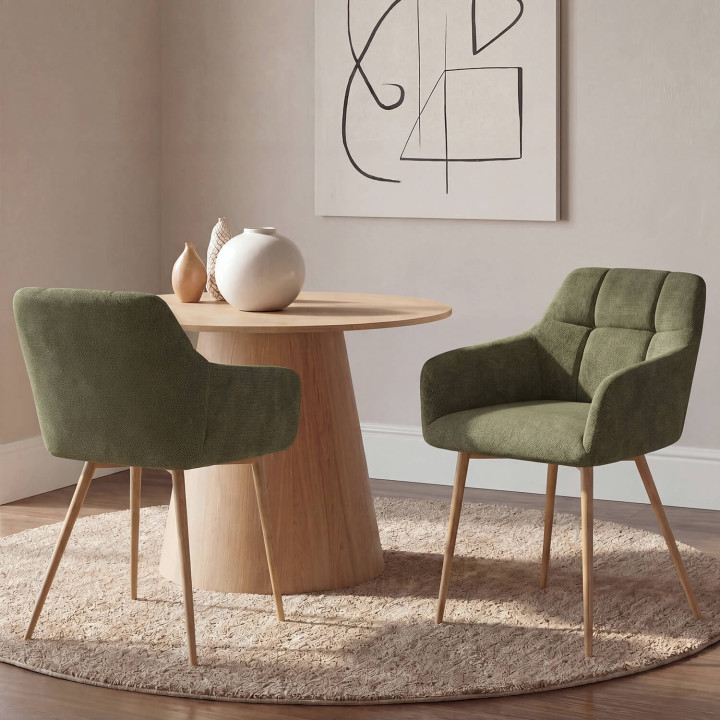 Set van 2 GINA stoelen in groene chenille stof met poten in walnoteneffect