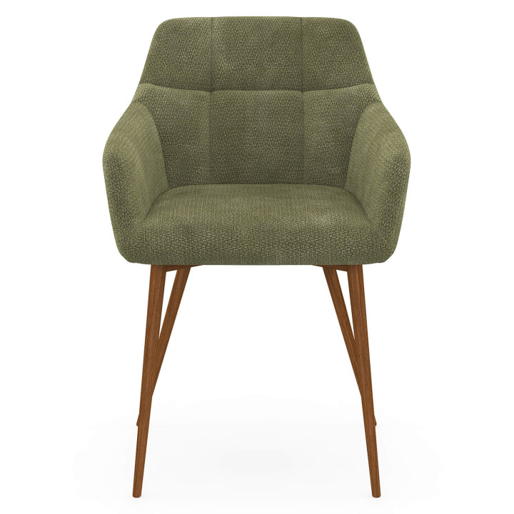 Set di 2 sedie GINA in tessuto di ciniglia verde con gambe effetto noce