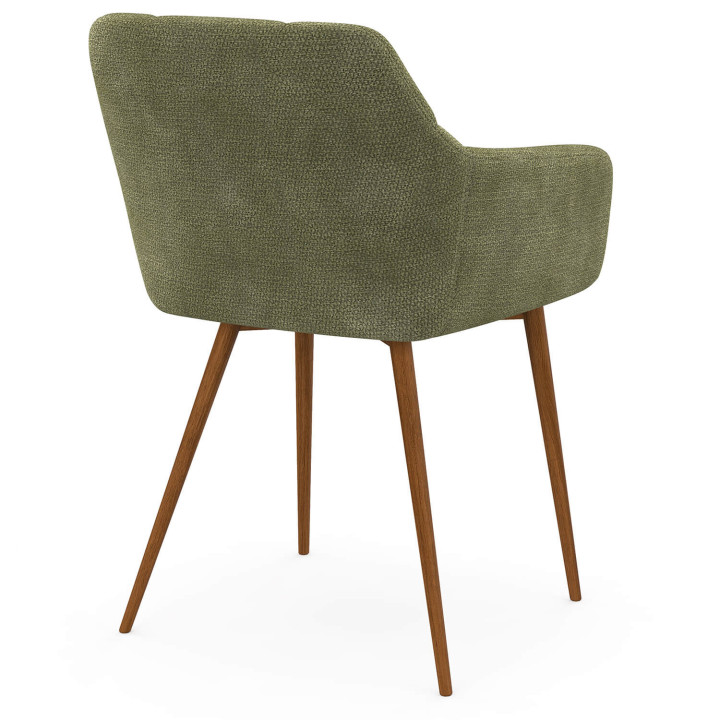 Set di 2 sedie GINA in tessuto di ciniglia verde con gambe effetto noce