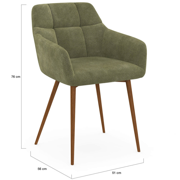 Set di 2 sedie GINA in tessuto di ciniglia verde con gambe effetto noce