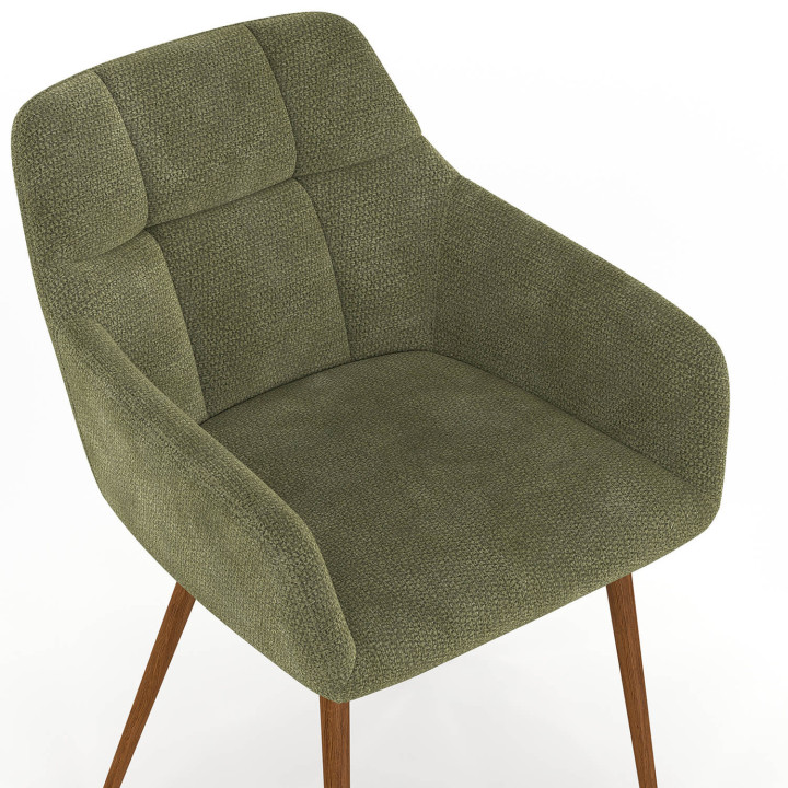 Set di 2 sedie GINA in tessuto di ciniglia verde con gambe effetto noce