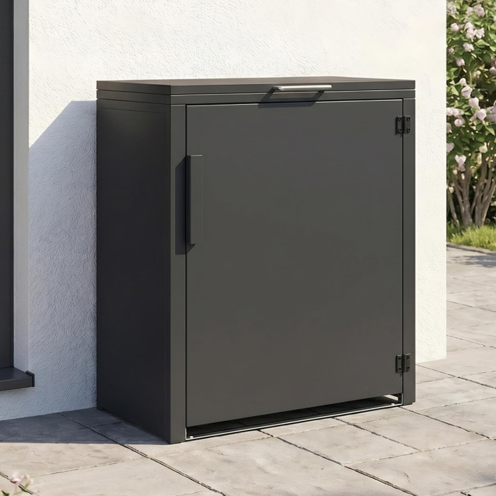 Armadio da giardino in metallo 70 x 40 x 80 cm grigio antracite con tetto sollevabile, doppia anta e ripiano