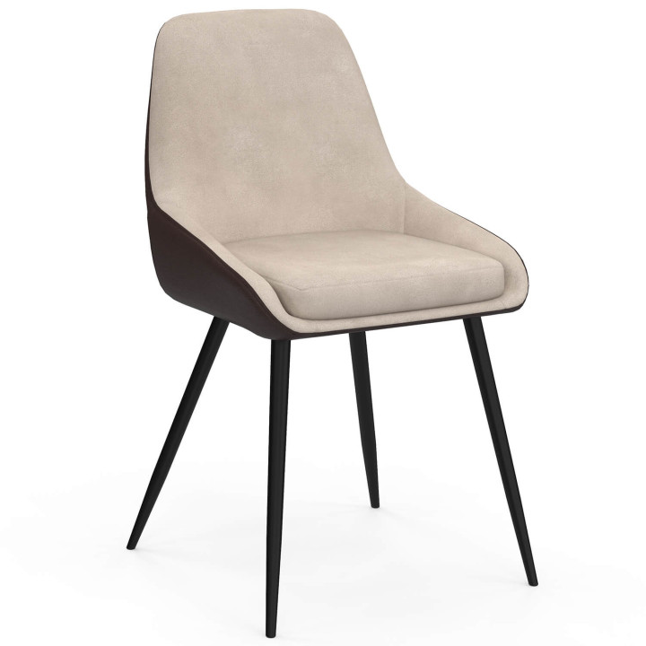Set di 6 sedie da pranzo bimateriali THALYA in tessuto marrone e taupe e PU