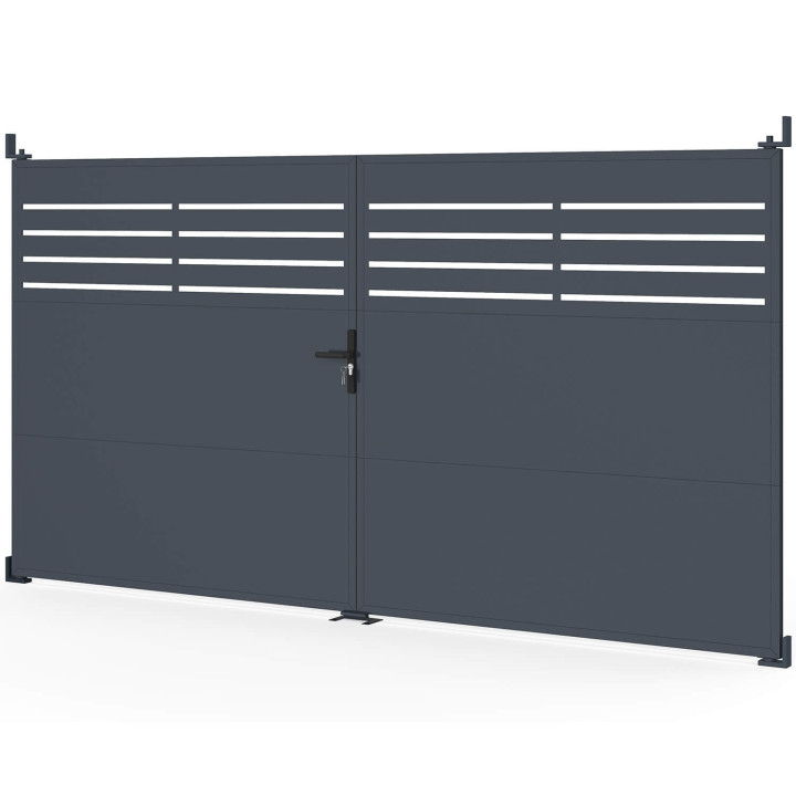 Portone a battente 300 x 160 cm in acciaio traforato grigio antracite