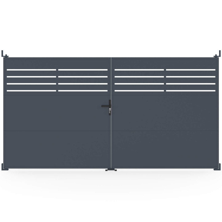 Portone a battente 300 x 160 cm in acciaio traforato grigio antracite