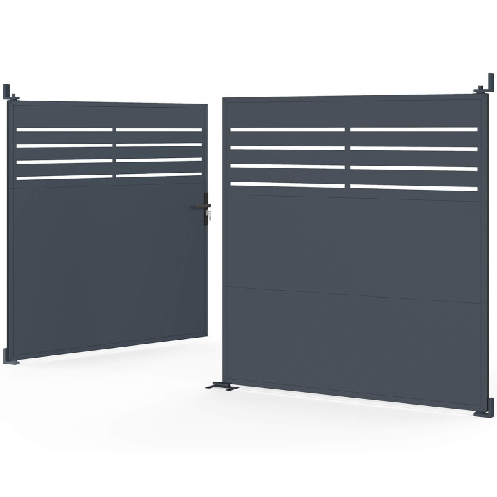 Portone a battente 300 x 160 cm in acciaio traforato grigio antracite