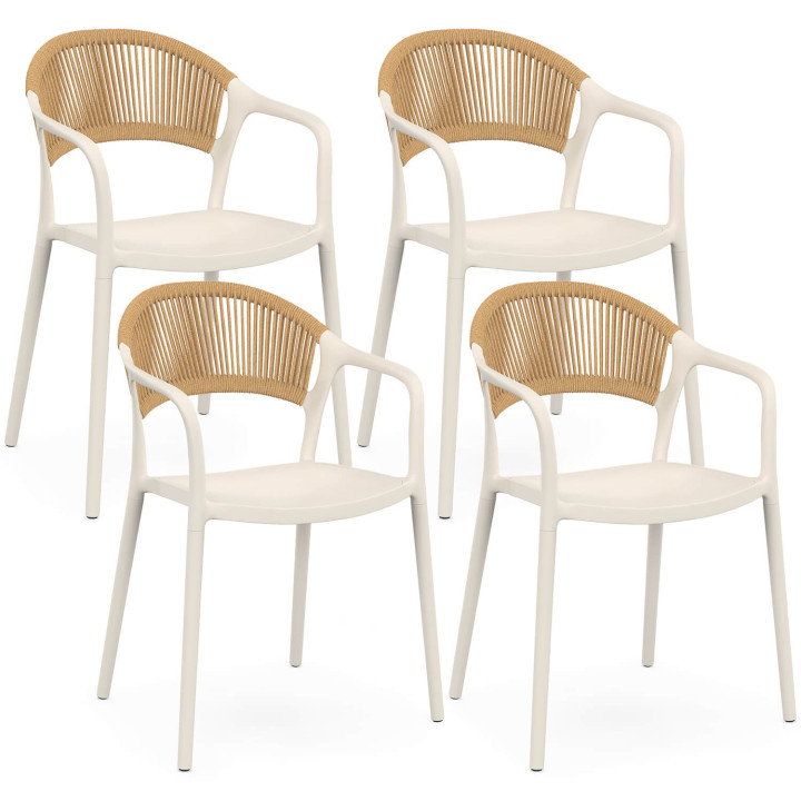 Lot de 4 chaises de jardin empilables ODELIA en polypropylène et cordage beige