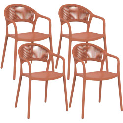 Satz von 4 stapelbaren Gartenstühlen ODELIA aus Polypropylen und Terracotta-Seil