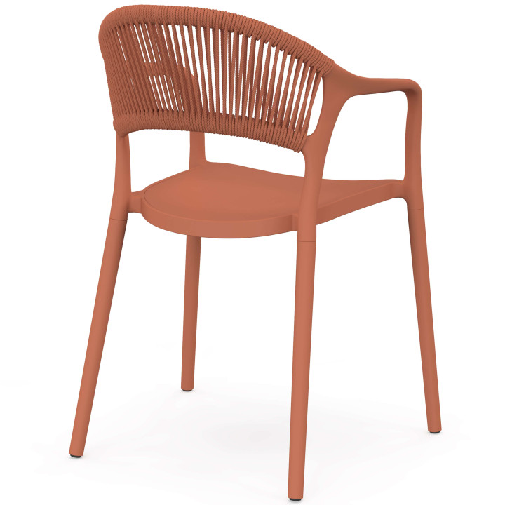 Set van 4 ODELIA stapelbare tuinstoelen van polypropyleen en terracotta touw