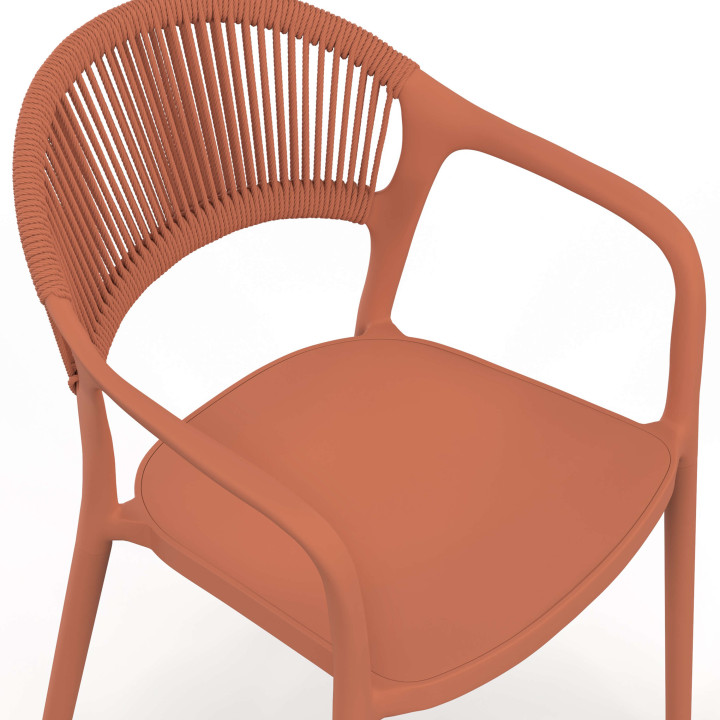 Satz von 4 stapelbaren Gartenstühlen ODELIA aus Polypropylen und Terracotta-Seil