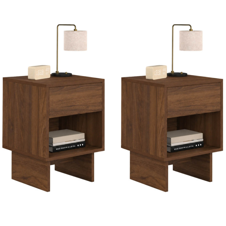 Set di 2 comodini a 1 cassetto YURI con nicchia effetto noce