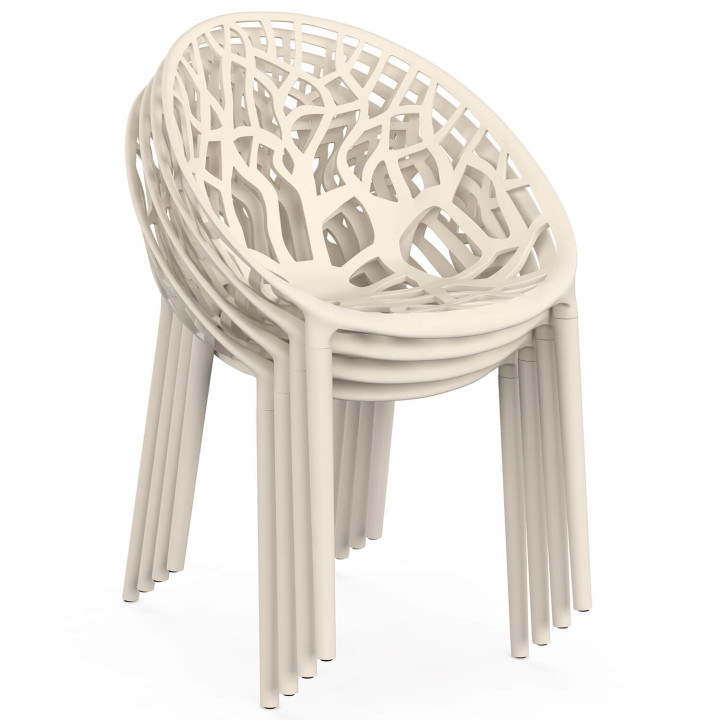 Set di 4 sedie da giardino impilabili AMIRA in polipropilene beige con motivo organico